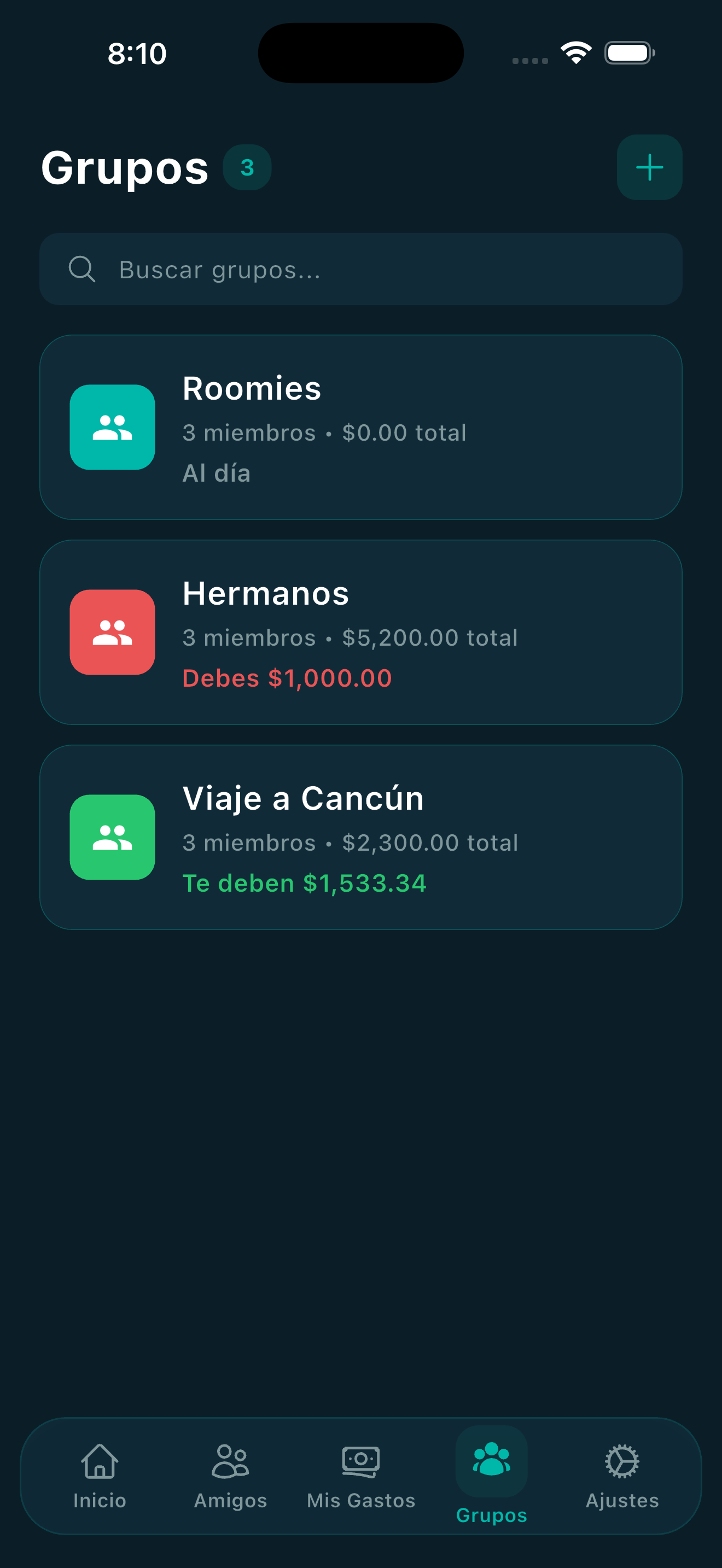 Vista previa de la app — grupos