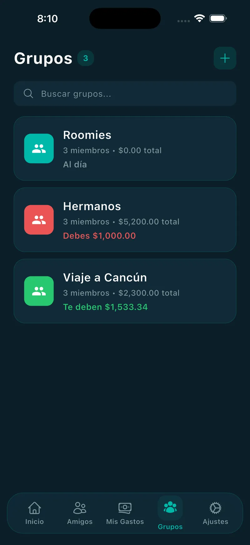 Vista previa de la app — grupos